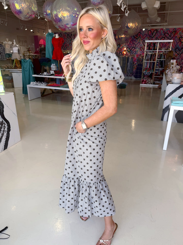 Brown Polkadot Midi Dress