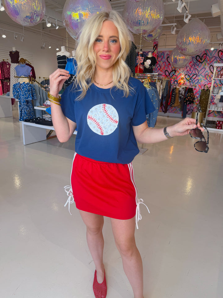 QOS Navy Flower Baseball Tee