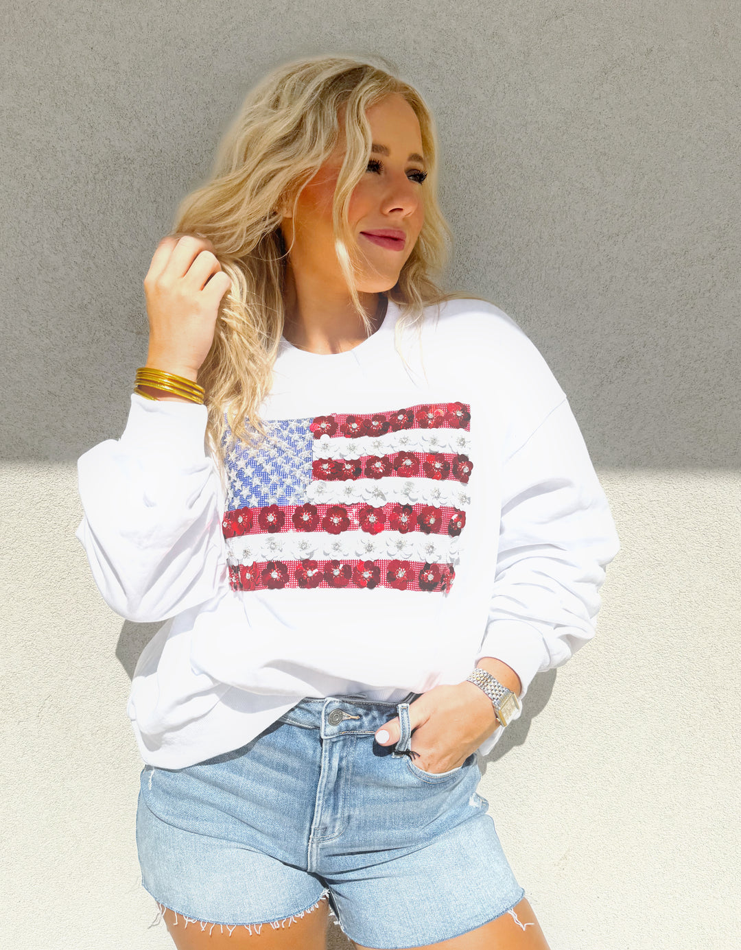 QOS American Flag Sweatshirt | White