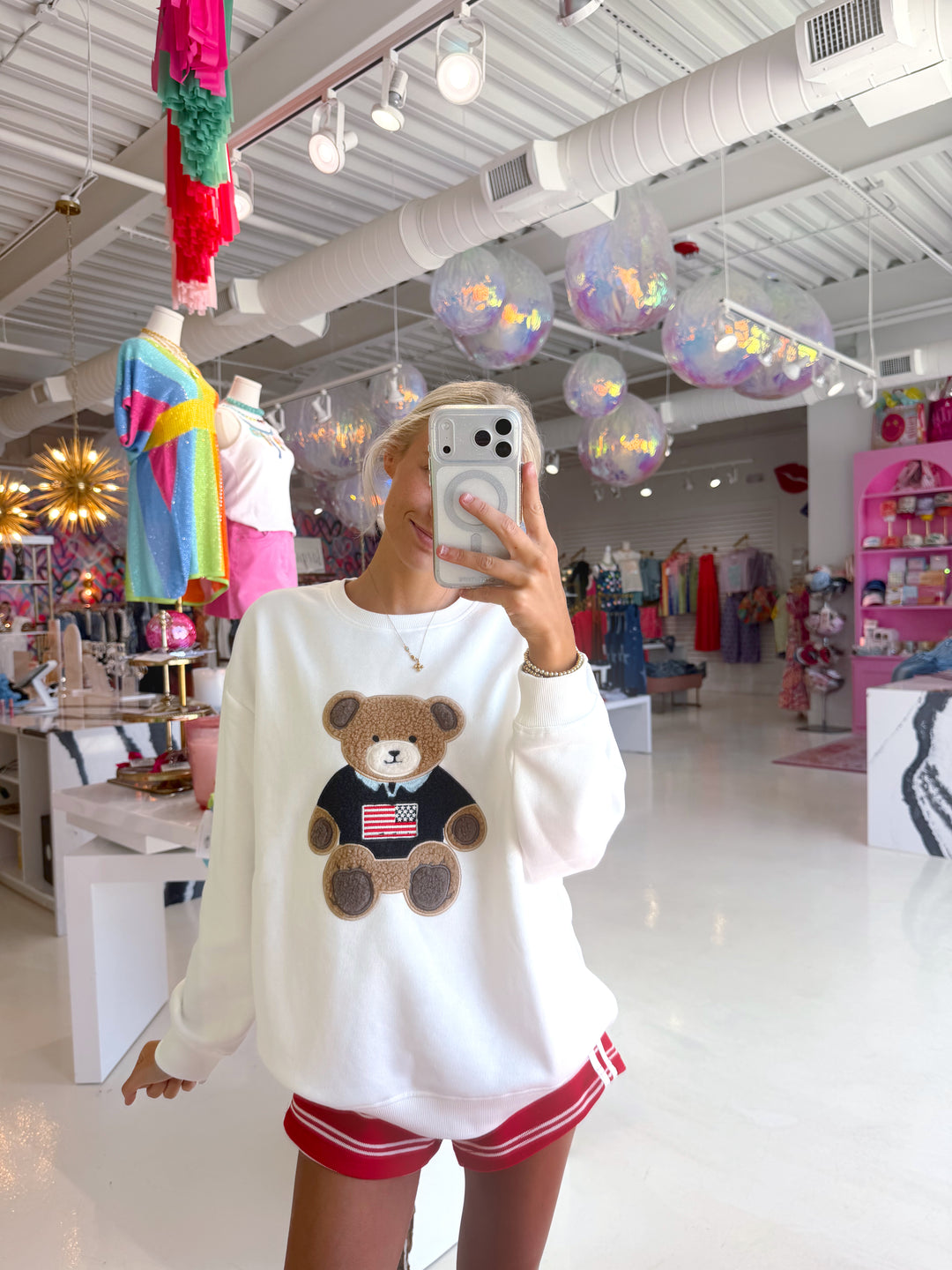 White Surf Wash American Teddy Sweatshirt