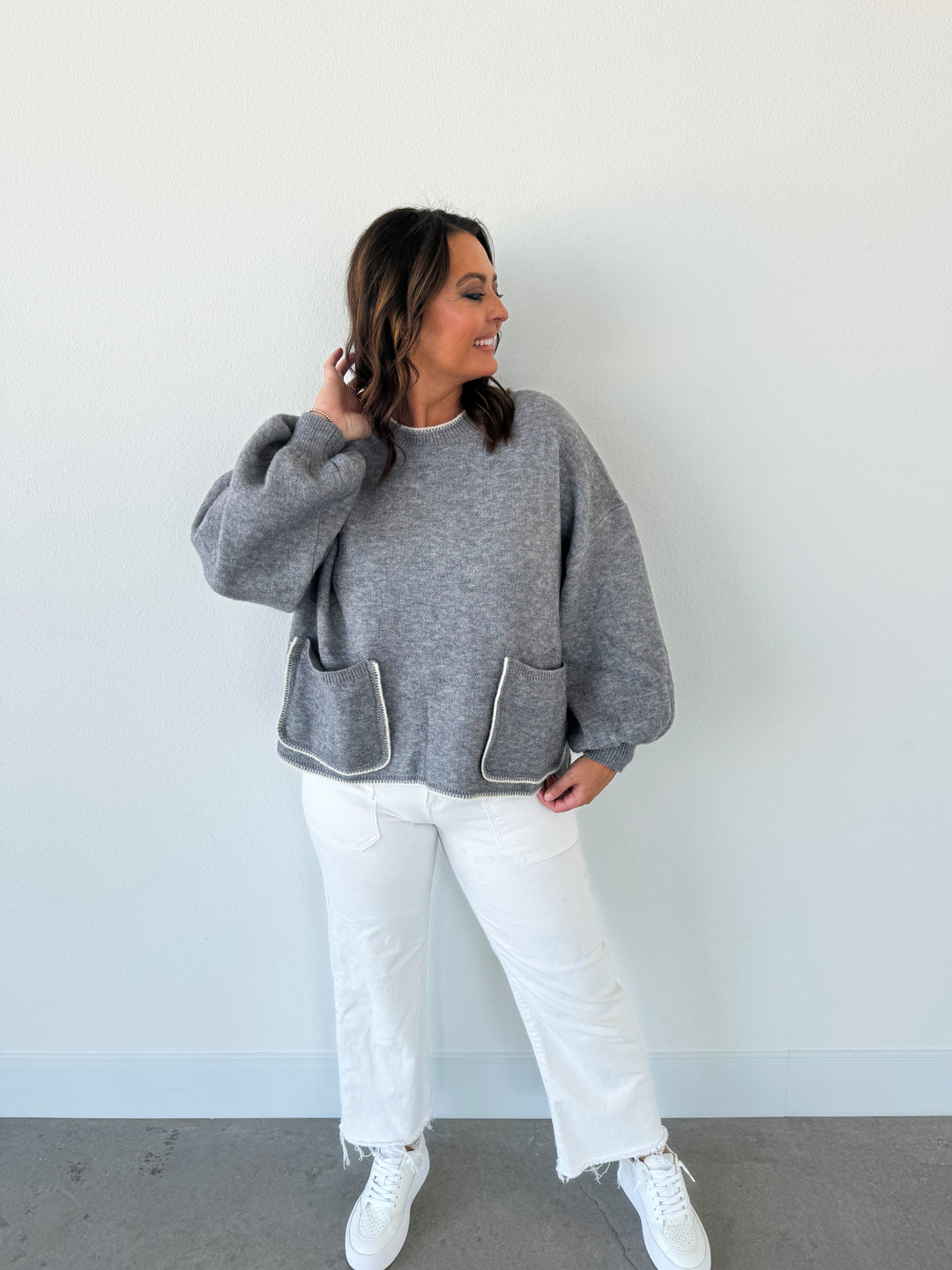 Going Grey Front Pocket Sweater