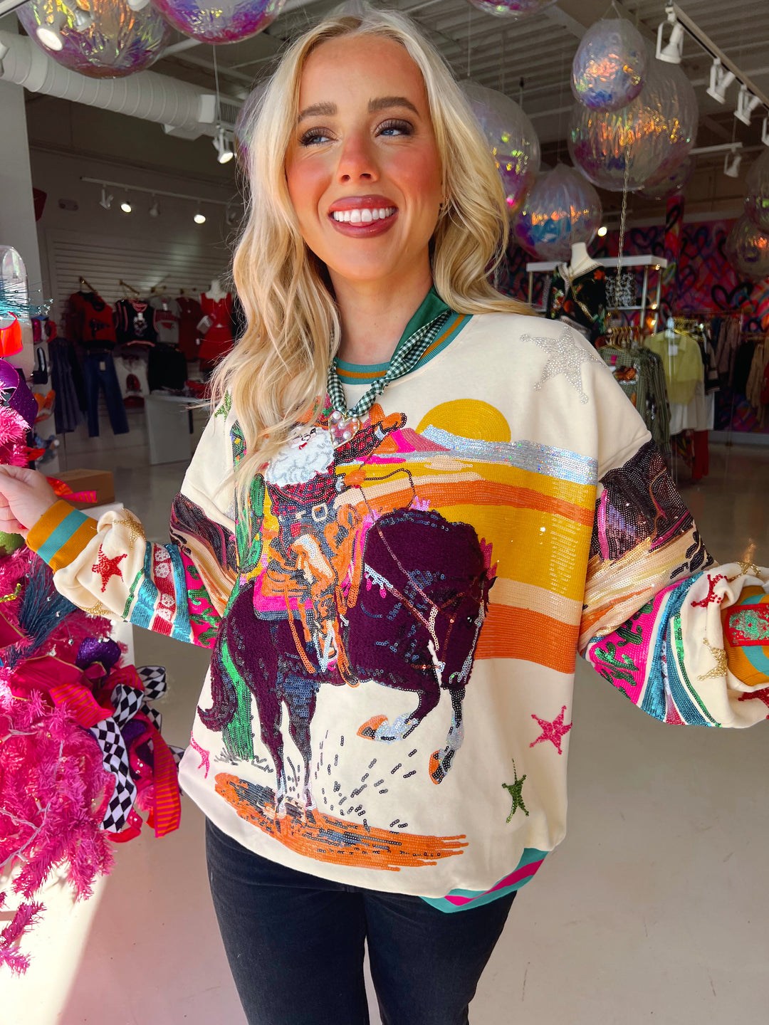 QOS Vintage Cowboy Santa Sweatshirt