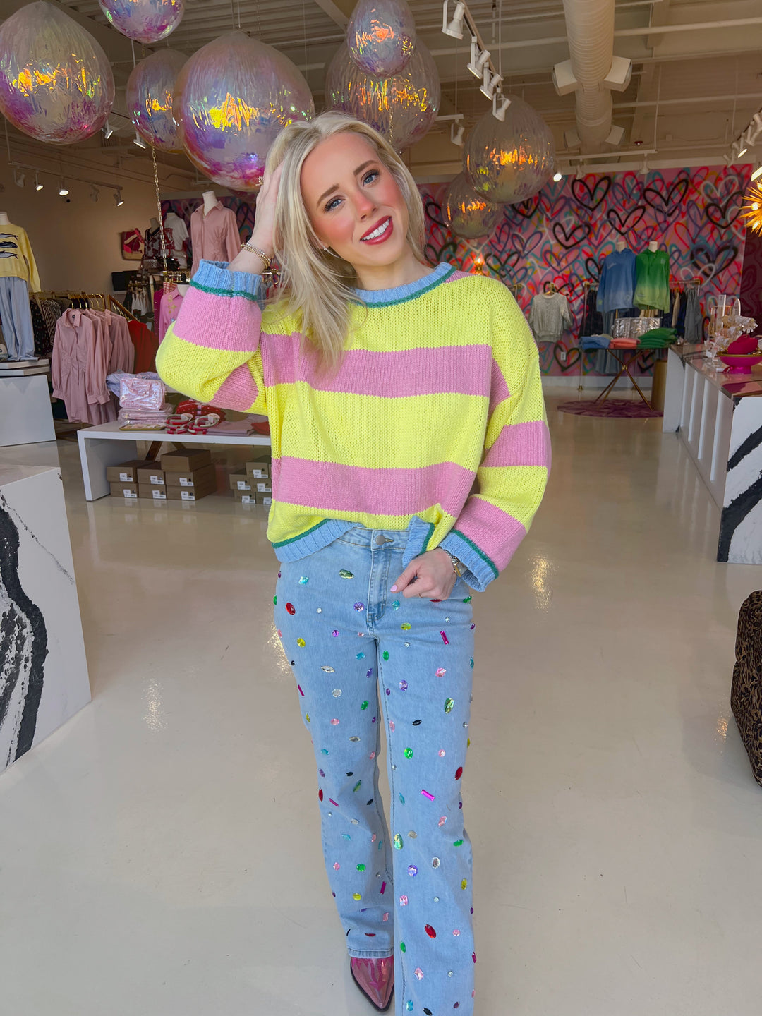 Mid Rise Rainbow Jewel Embellished Denim Jeans