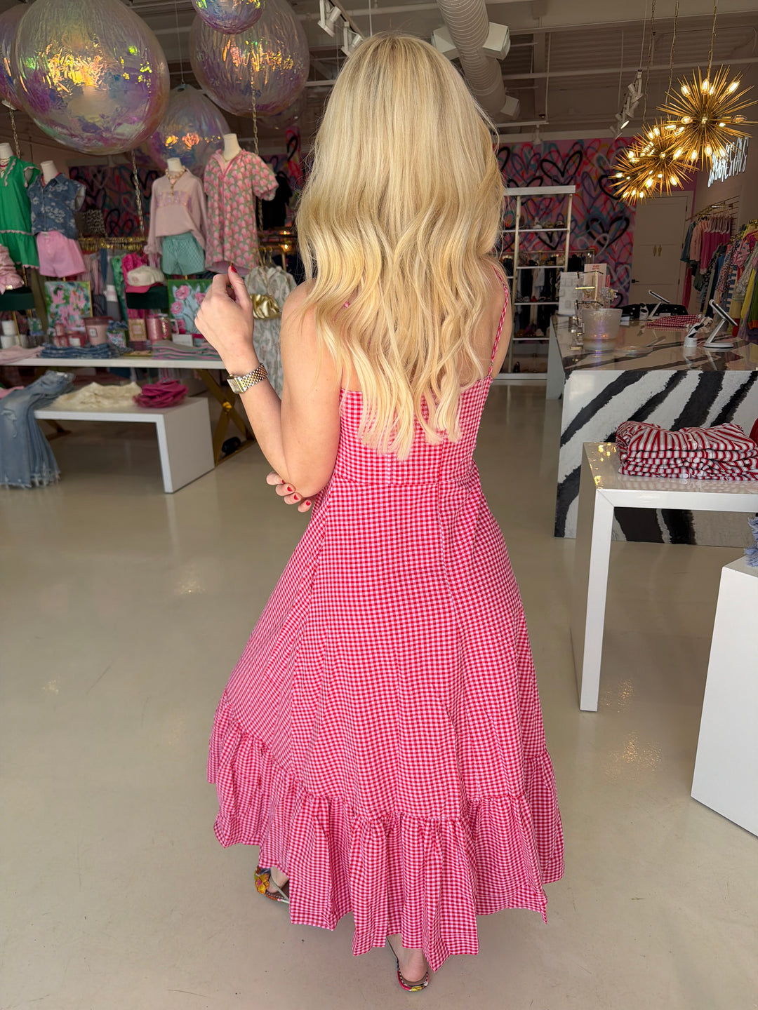 Red Bow Gingham Midi Dress