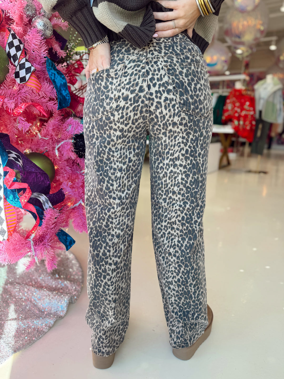 Straight Leg Leopard Jeans