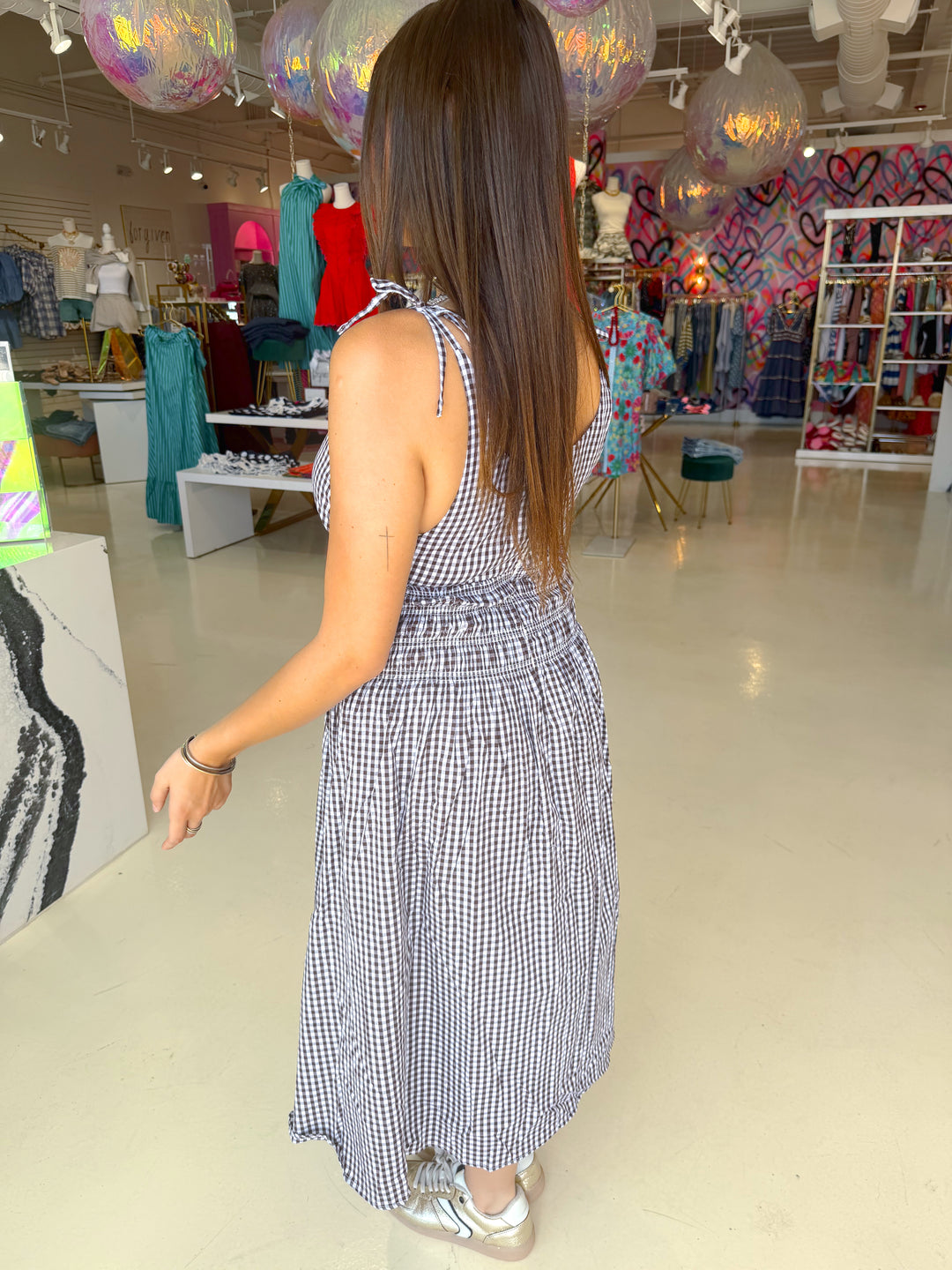 Brown & White Plaid Midi Dress