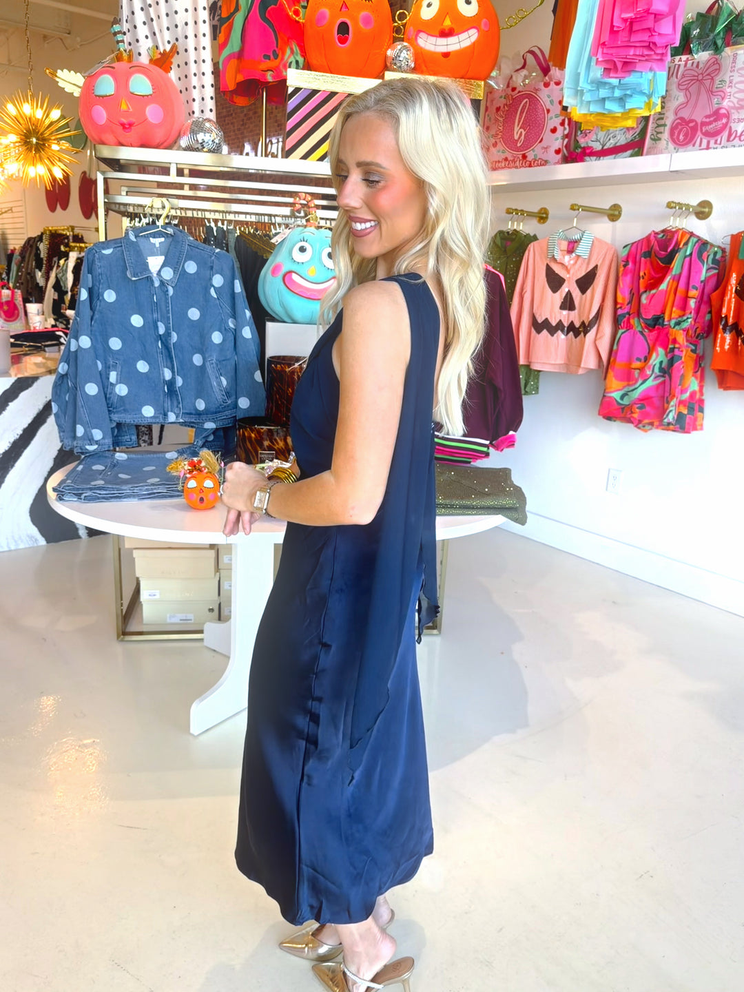 Navy Strapless Scarf Dress