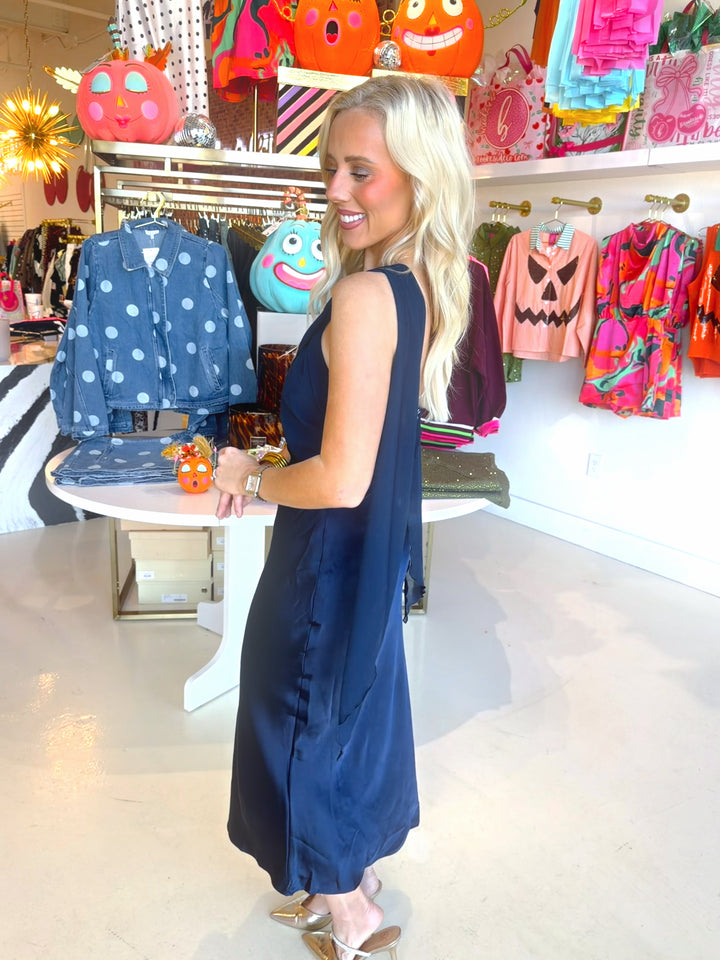 Navy Strapless Scarf Dress