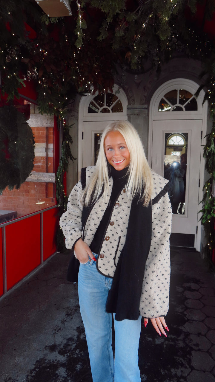 Stone and Black Peter Pan Collar Jacket