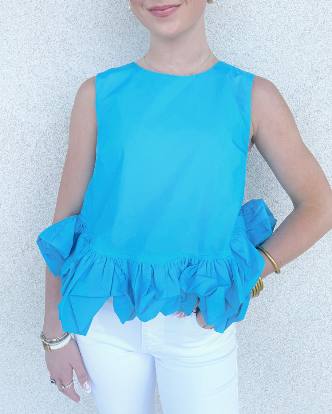 Aqua Ruffle Sleeveless Top