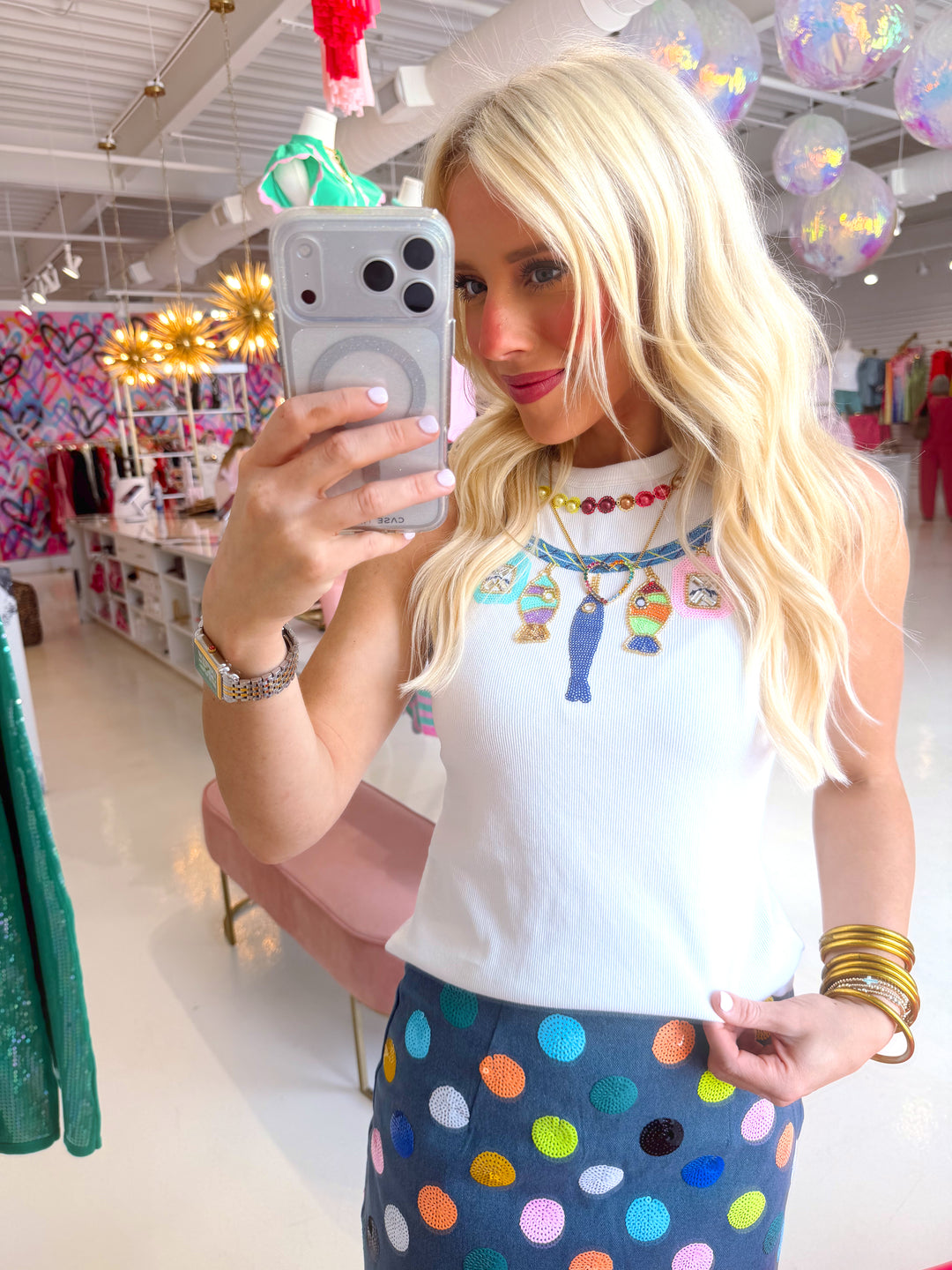 QOS White Rainbow Charm Tank Top