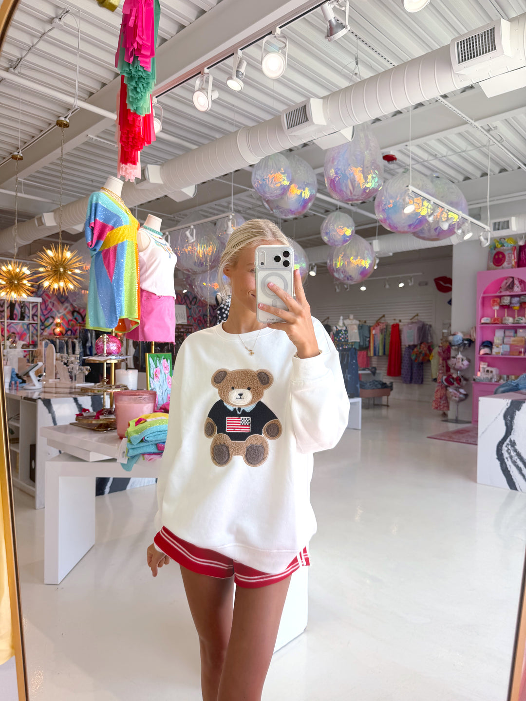 White Surf Wash American Teddy Sweatshirt