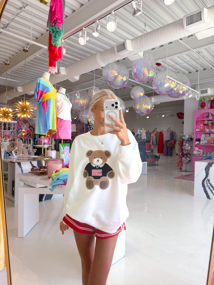 White Surf Wash American Teddy Sweatshirt