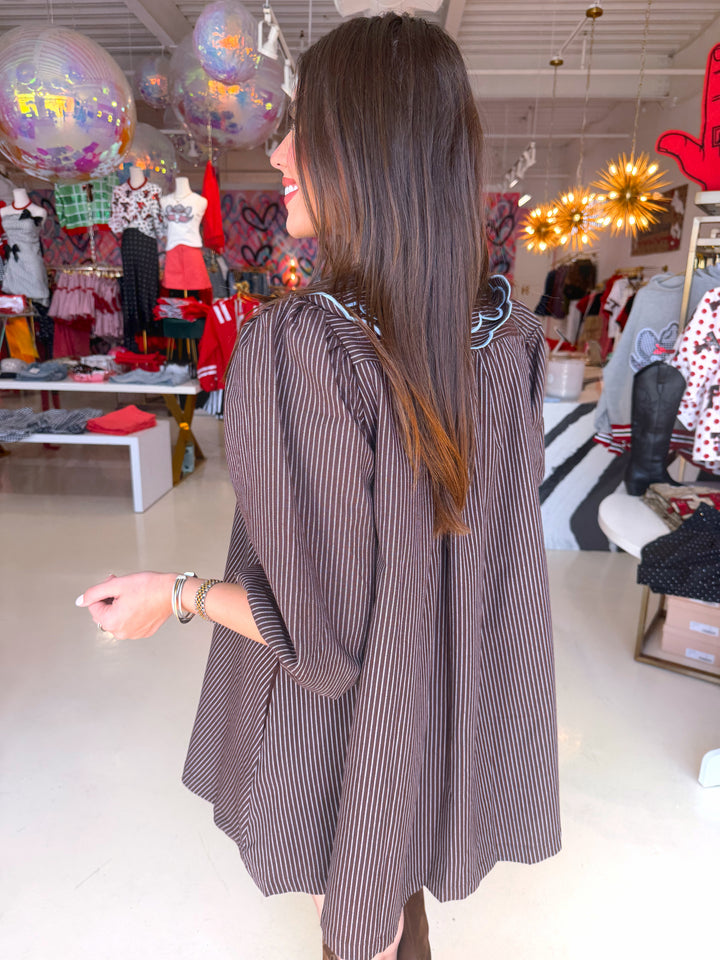 Camille Chocolate Brown & Blue Mini dress