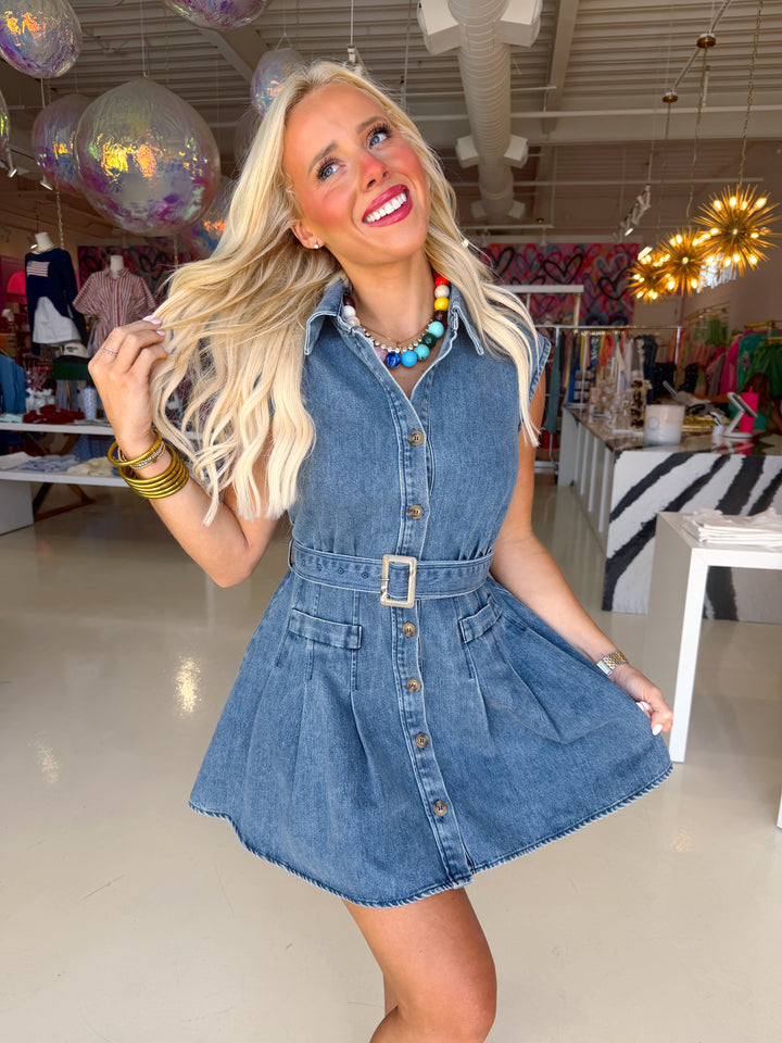Denim Button Shirt Dress W Belt