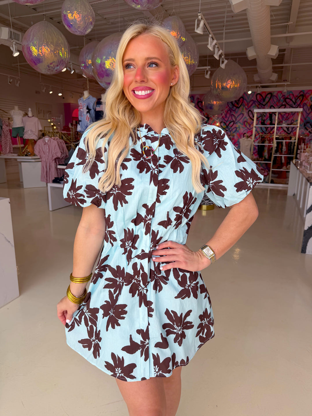 Blue and Brown Floral Dress