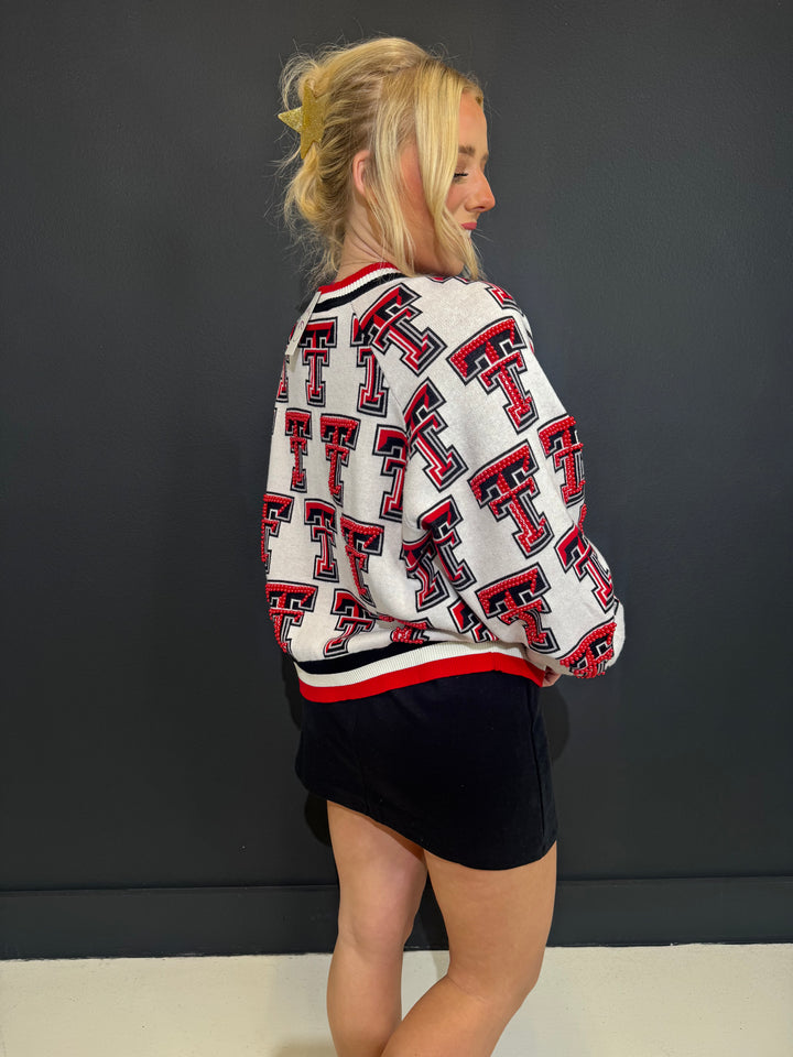 QOS Texas Tech Knit In Rhinestone Cardigan