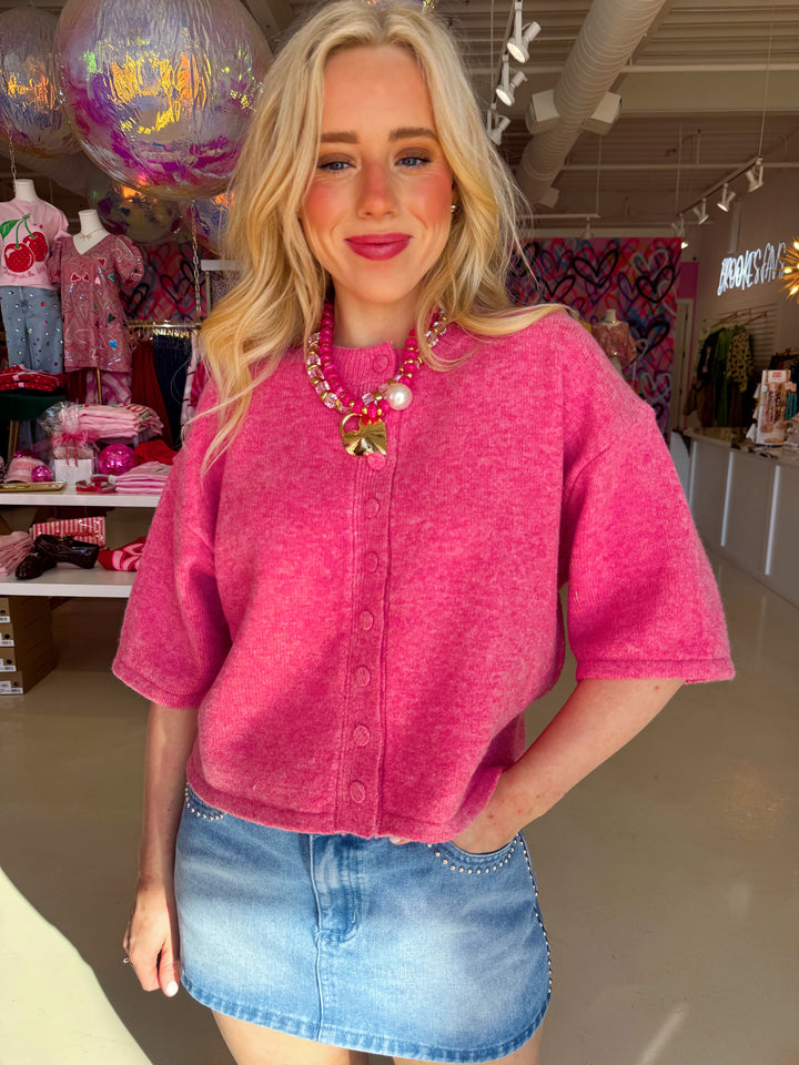 Button Down Short Sleeve Sweater | COLORS