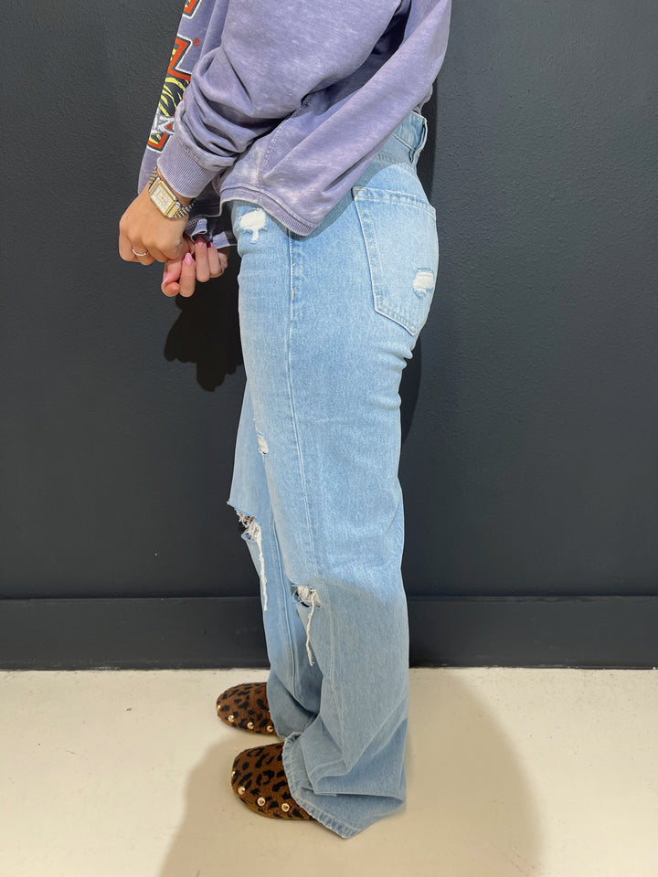 Light Blue Distressed Knees Jeans