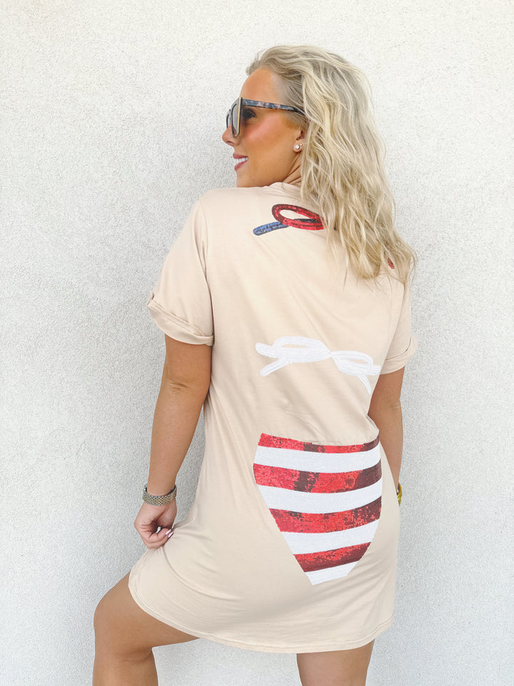 QOS Nude Stars & Stripes Bikini Cover Up