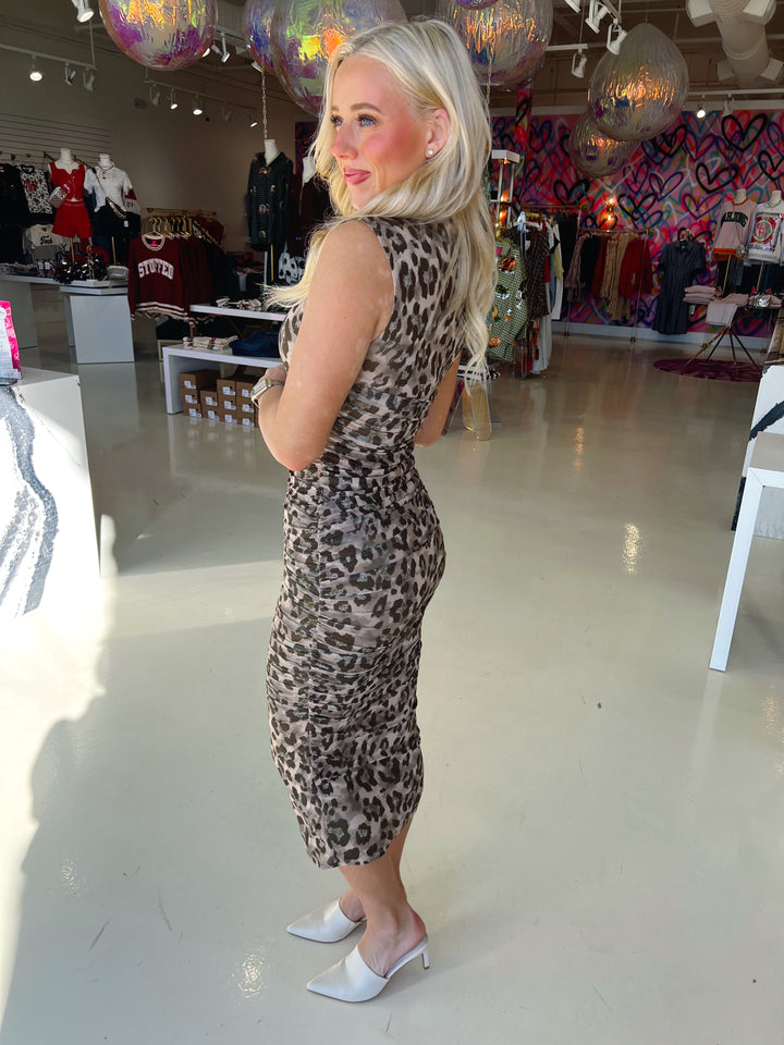 Power Print Mesh Midi Dress