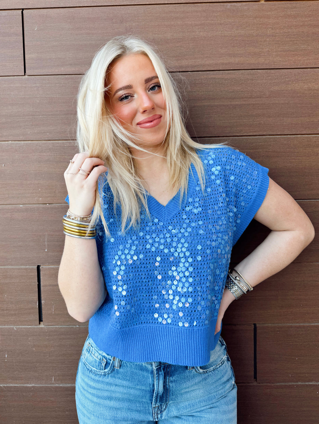 Sequin Sky VNeck Sweater Top