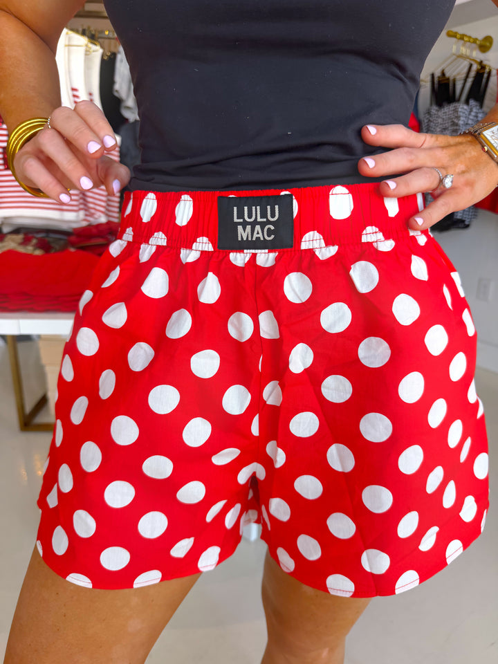 LULU MAC RED BIG POLKA DOT SHORTS