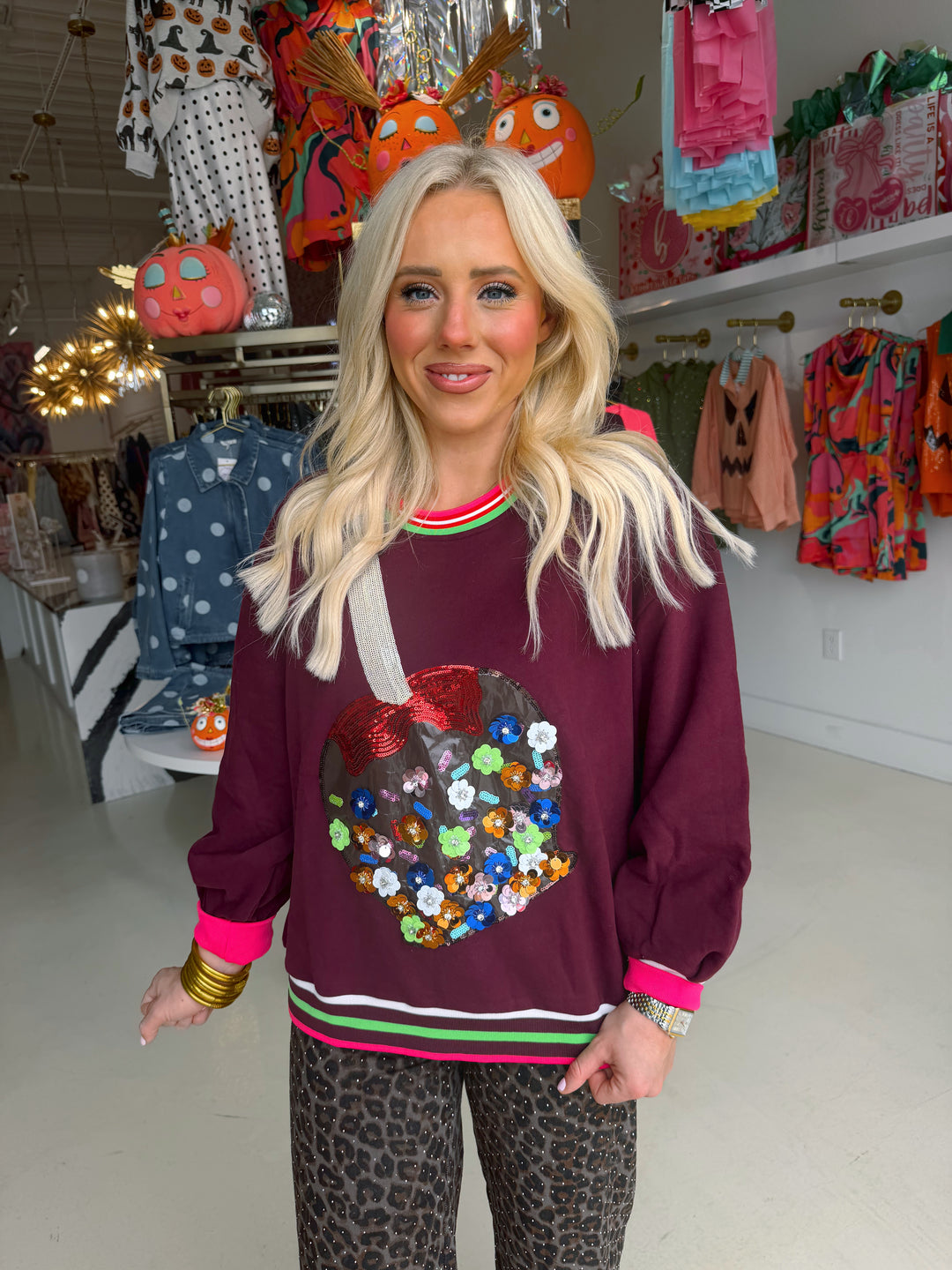 QOS Plum Floral Candy Apple Sweatshirt