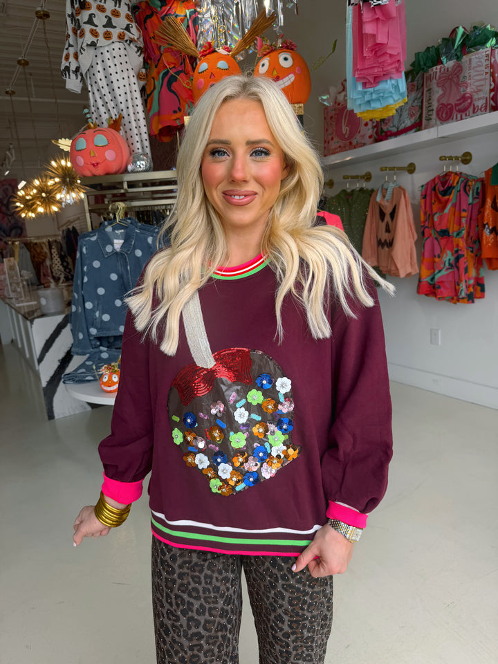 QOS Plum Floral Candy Apple Sweatshirt