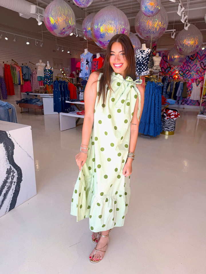 Sage Polkadot Maxi Dress