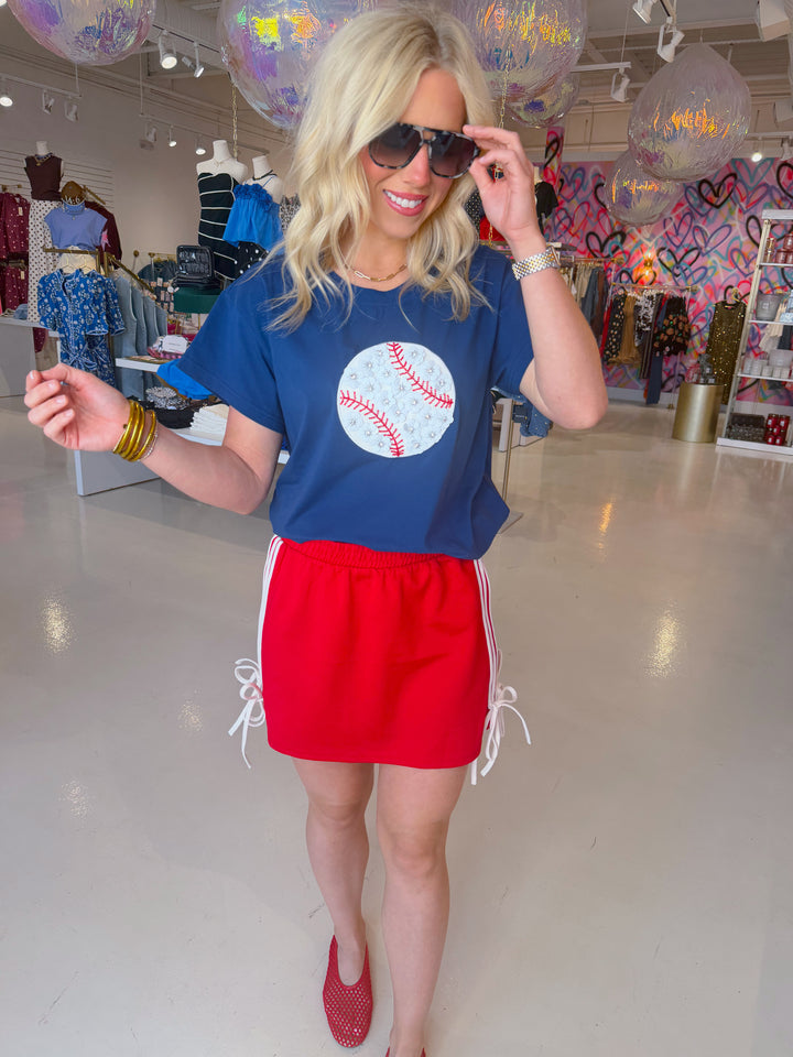 QOS Navy Flower Baseball Tee