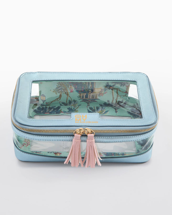 OH MY MAHJONG Light Blue Metallic Tile Bag