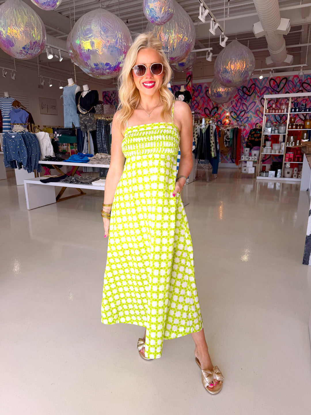 Chainlink Pintucked Sleeveless Midi Dress