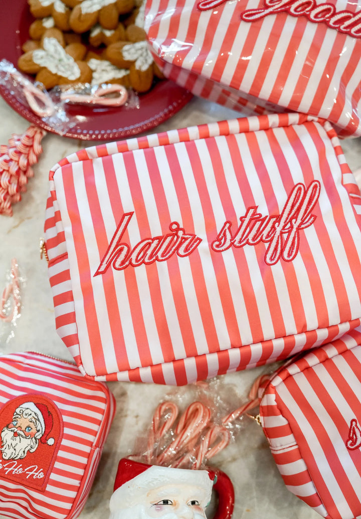 Hair Stuff-Pink & Red Stripes Bag