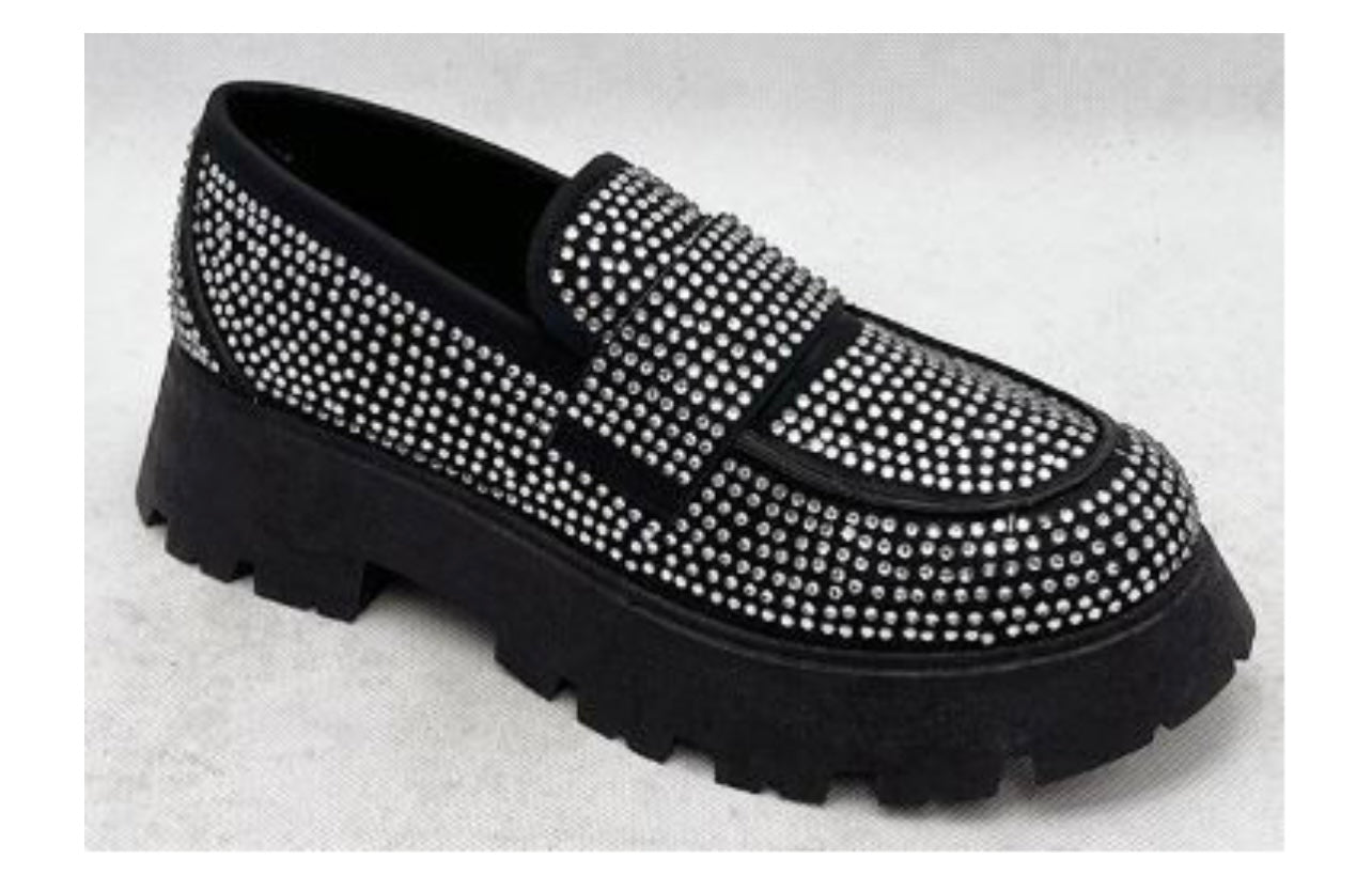 Fashion black rhinestone loafers