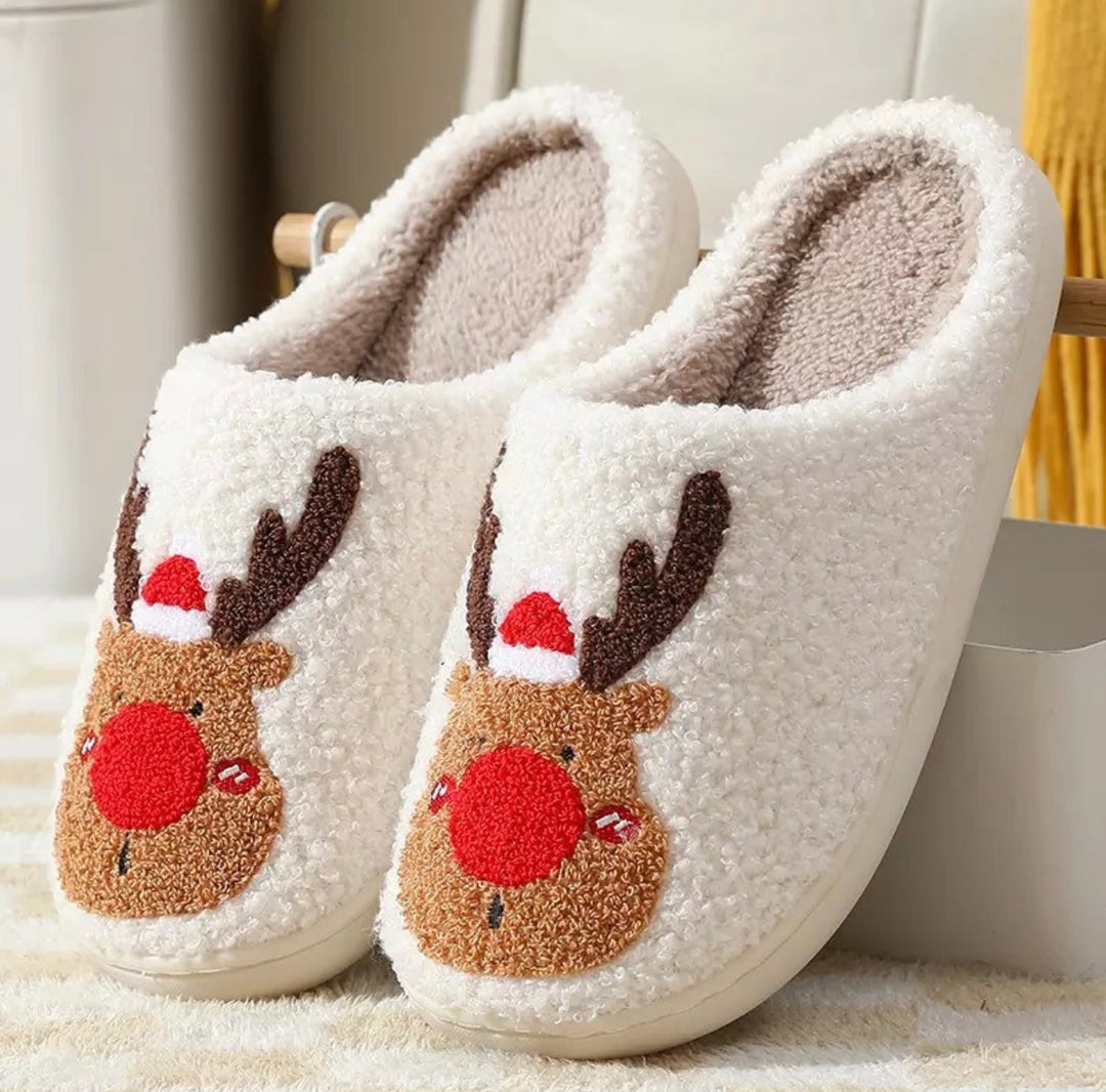 Red Reindeer Plush Slippers