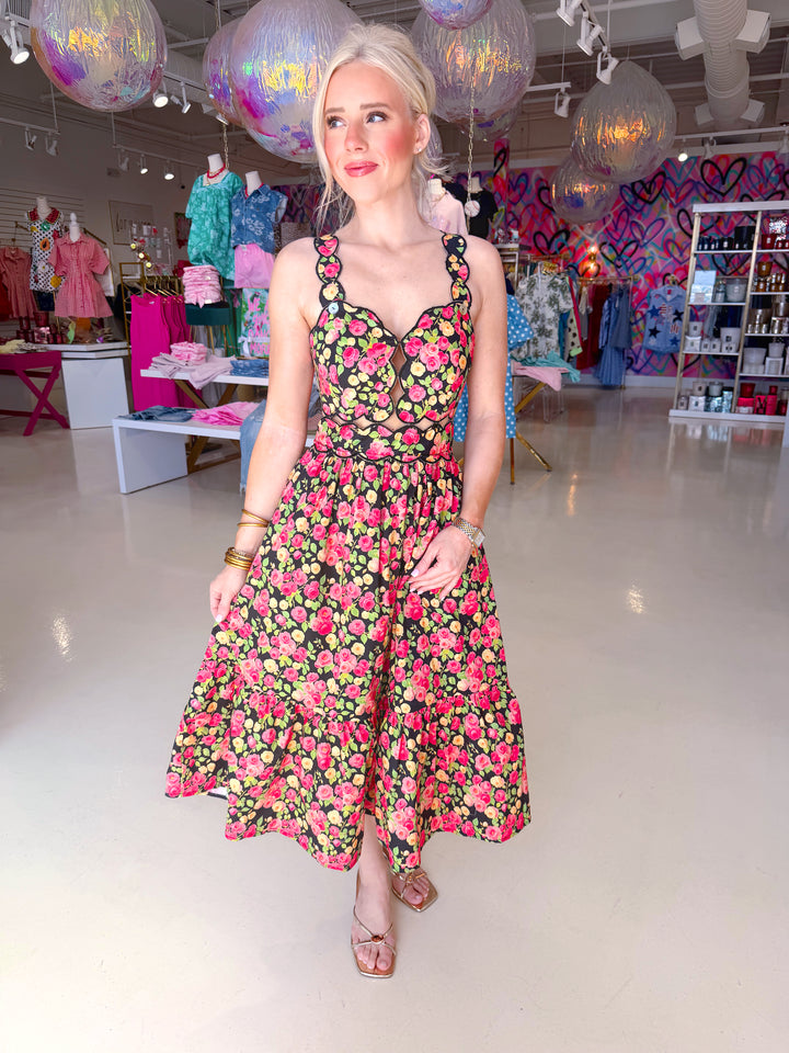 Black Floral Swing Dress