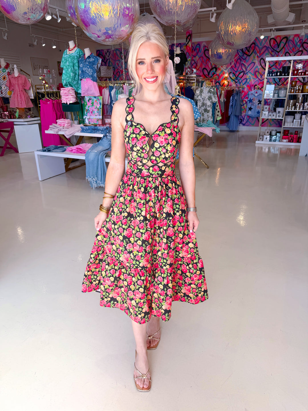 Black Floral Swing Dress