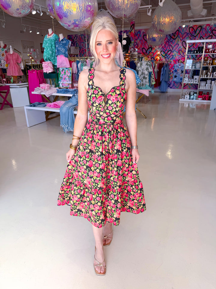 Black Floral Swing Dress