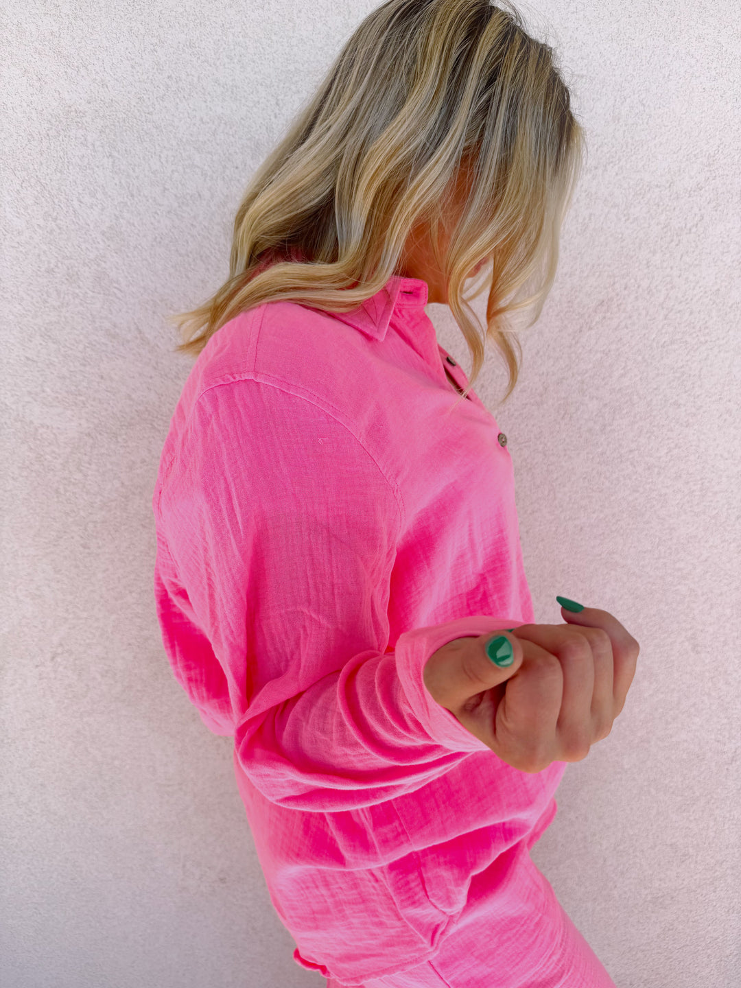 Hot Pink Gauze Button Down Top