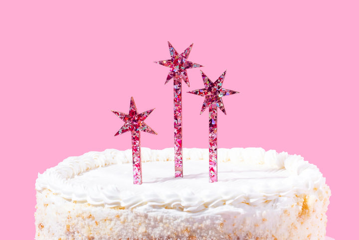 Pink Confetti Cake Topper - Set of 3 Stars