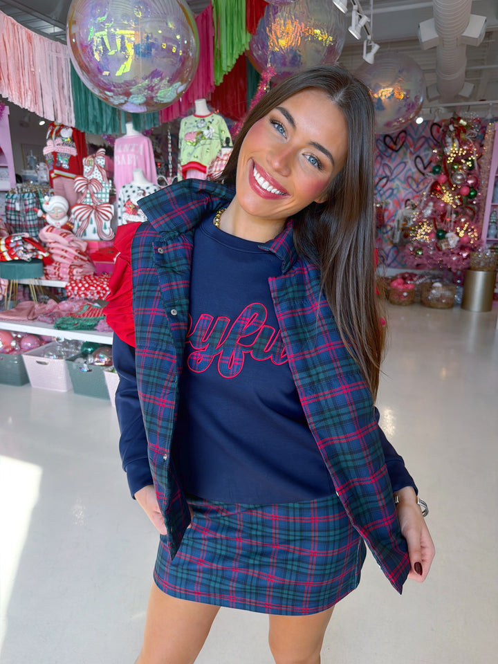 Navy Christmas Plaid Puffer Vest