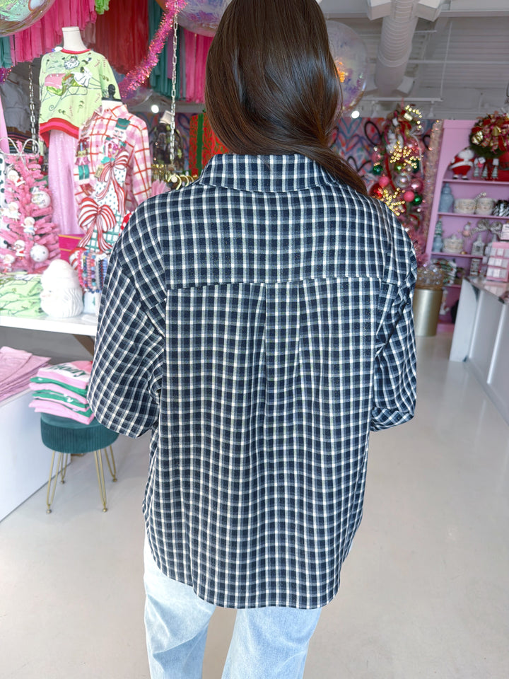 Queen of Sparkles Black & White Plaid Nutcracker Button Up Top