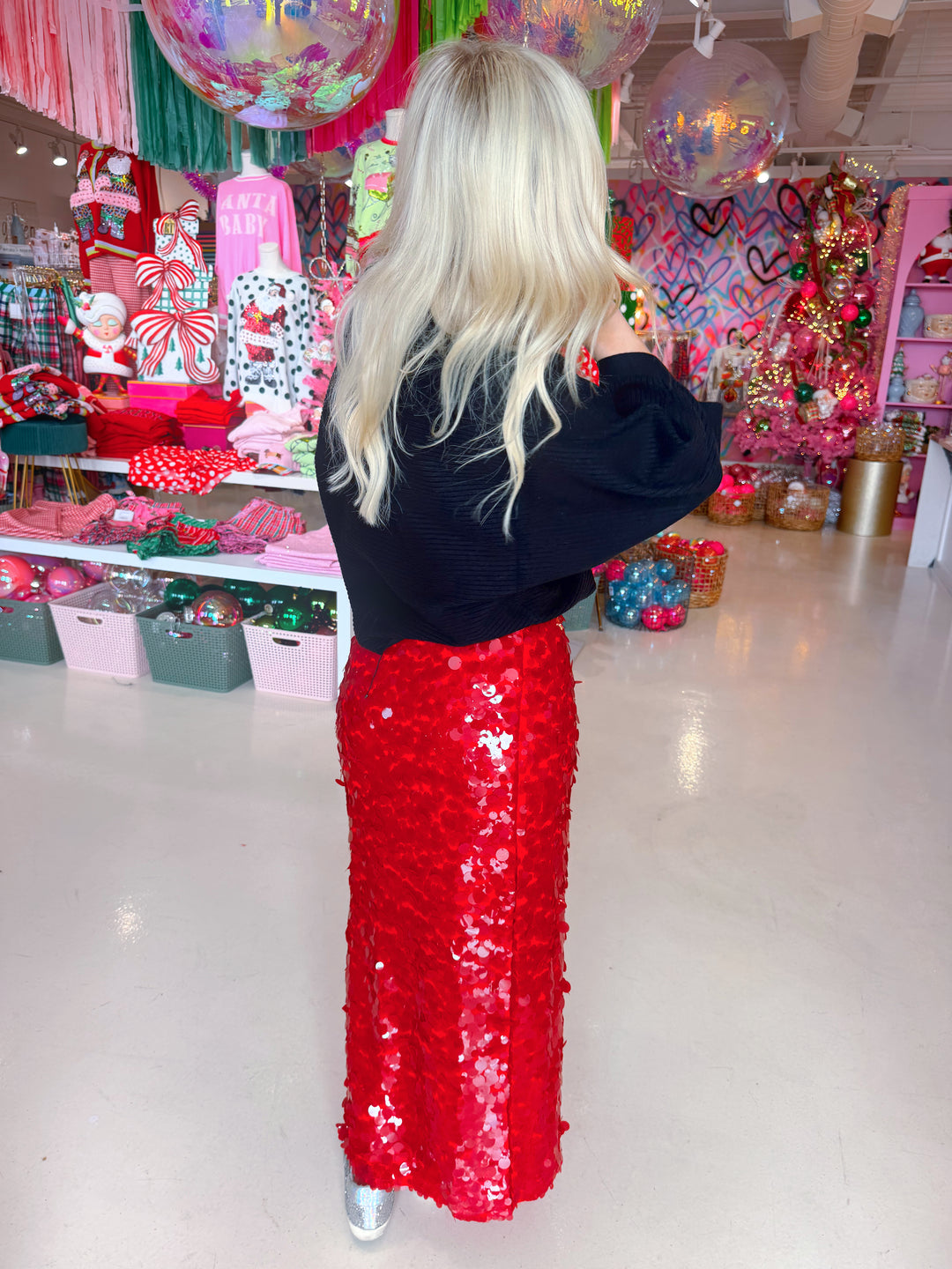 Shimmer & Shine Red Sequin Midi Skirt