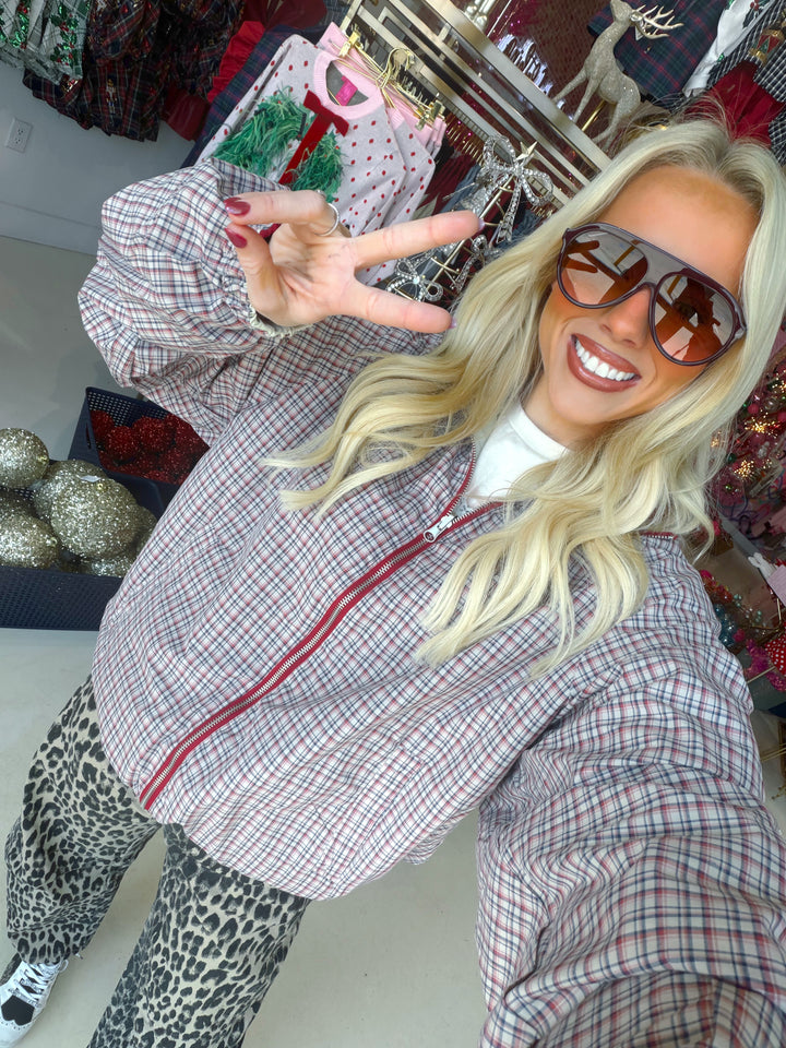 Bailey Red & Cream Plaid Windbreaker Jacket