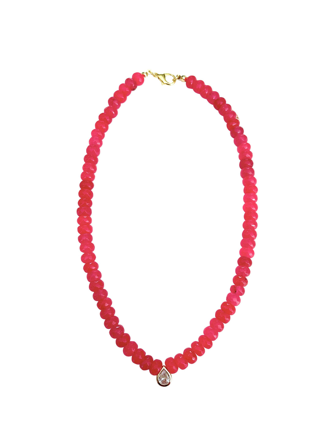 Dori CZ Teardrop Beaded Necklace- Hot Pink