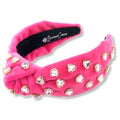 Hot Pink Velvet Headband with Light Pink Crystal Hearts
