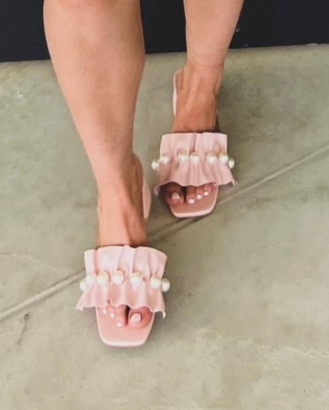 Grace Pink Ruffle Sandals W/Pearls