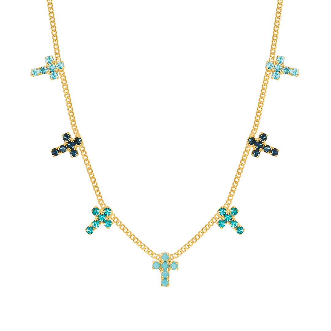 TOVA Multi Cross Charm Necklace in Marina Fairy