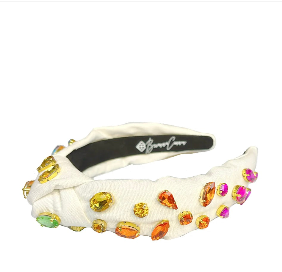 Ivory Headband with Rainbow Crystals